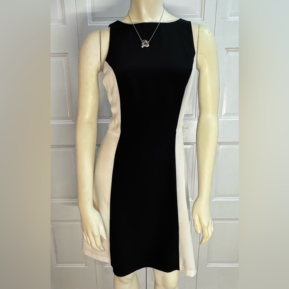 BB Dakota Black White Colorblock Sleeveless Dress Open Back Fit & Flare size 2